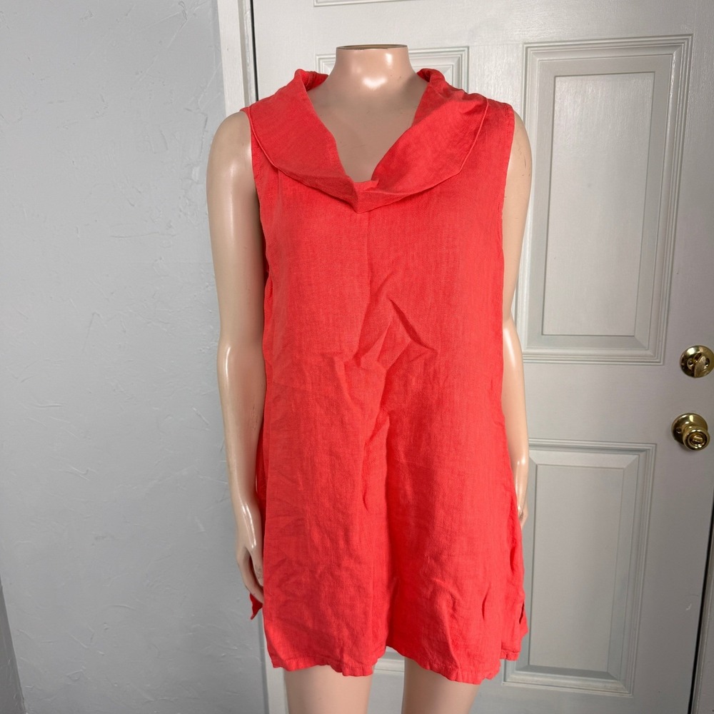 Fenini Women's Shirt Small Linen Lagenlook Top Art to Wear Coral Drape Tunic K20